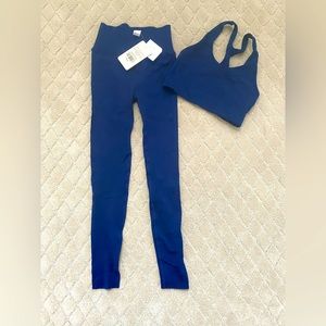 Fabletics high rise sculpt knit leggings with racer back bra top.